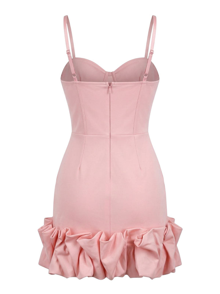 Robe Rose à Bretelles Fines et Ourlet à Volants Années '60 3