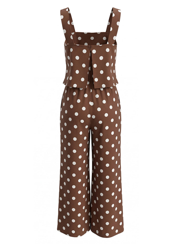 Combinaison à Pois Wide-Strap Jambes Larges Marron Années 1930 3