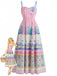 Robe Longue à Bretelles Spaghetti Imprimé Tropical Rose Années 1970