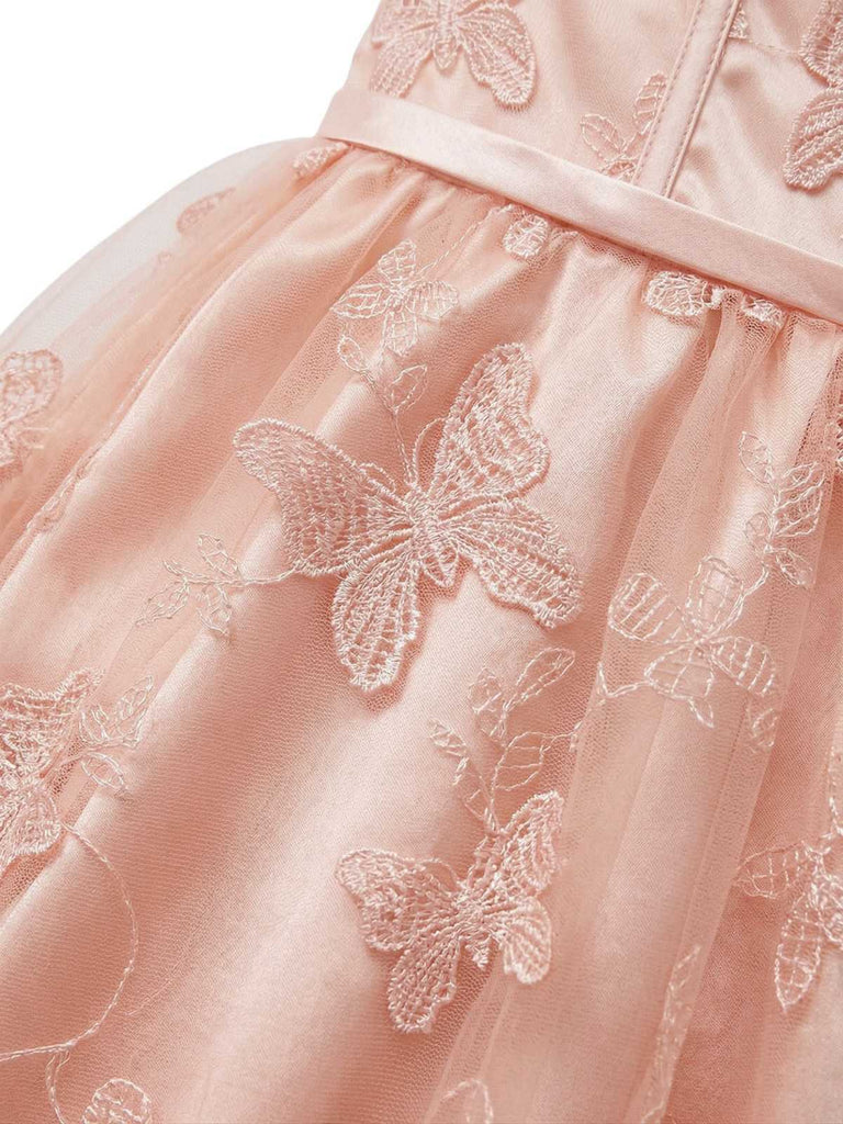 Robe longue en filet brodé floral à papillons années 30