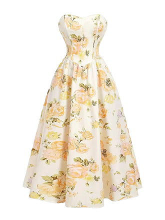 Robe Longue Bustier Florale Jaune Années 1930 2