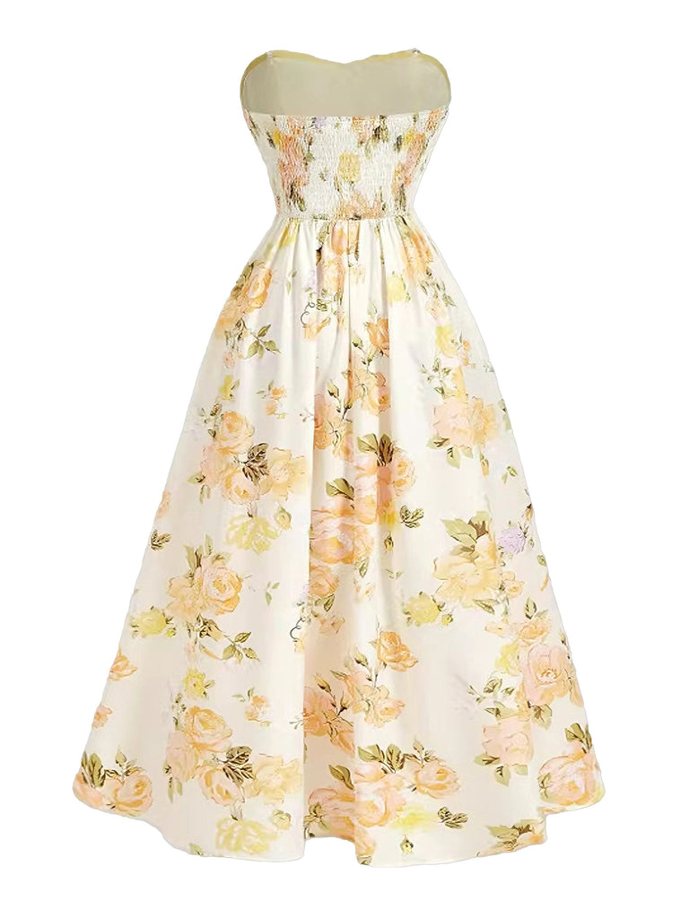 Robe Longue Bustier Florale Jaune Années 1930 3