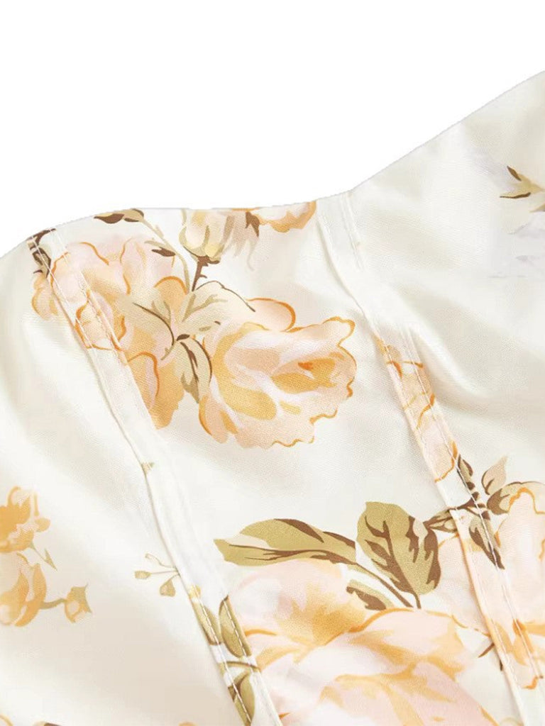 Robe Longue Bustier Florale Jaune Années 1930 4