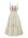 Robe Bretelles Spaghetti Brodé Beige Années 1950