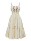 Robe beige brodée à fines bretelles années 1950