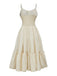 Robe Bretelles Spaghetti Brodé Beige Années 1950 2