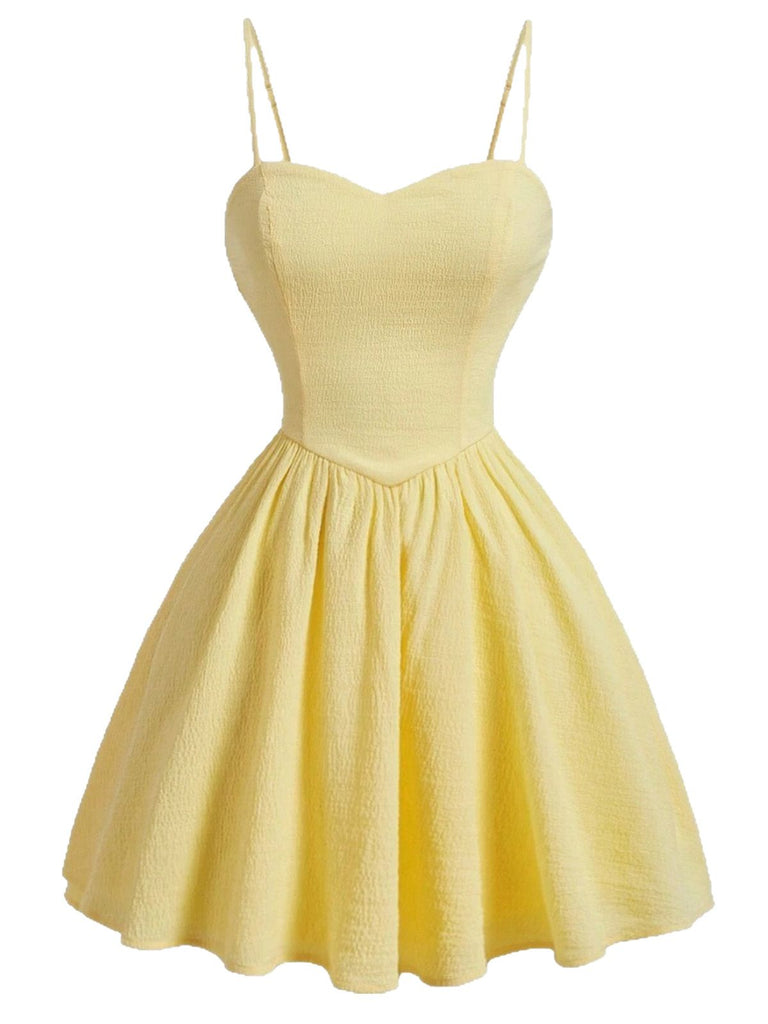 Robe Évasée Bustier Texturé Bretelles Fines Jaune années 50 2