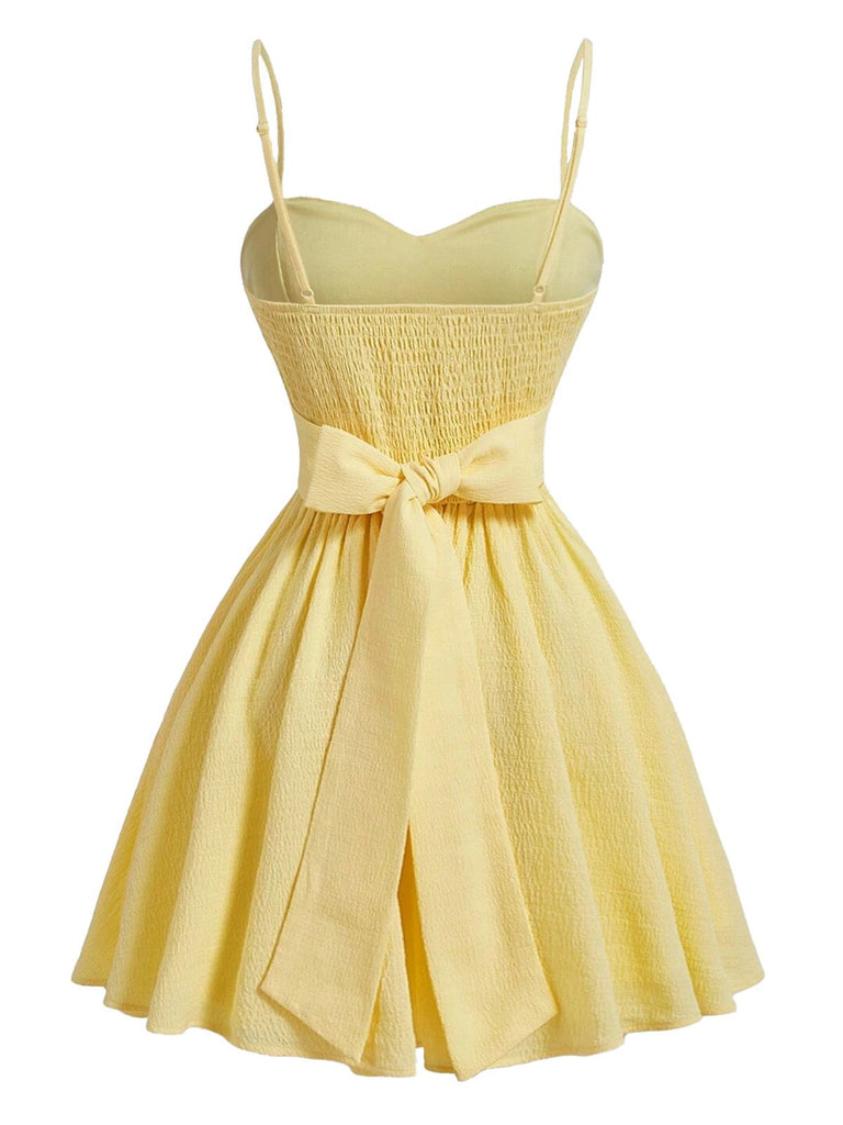 Robe Évasée Bustier Texturé Bretelles Fines Jaune années 50 3