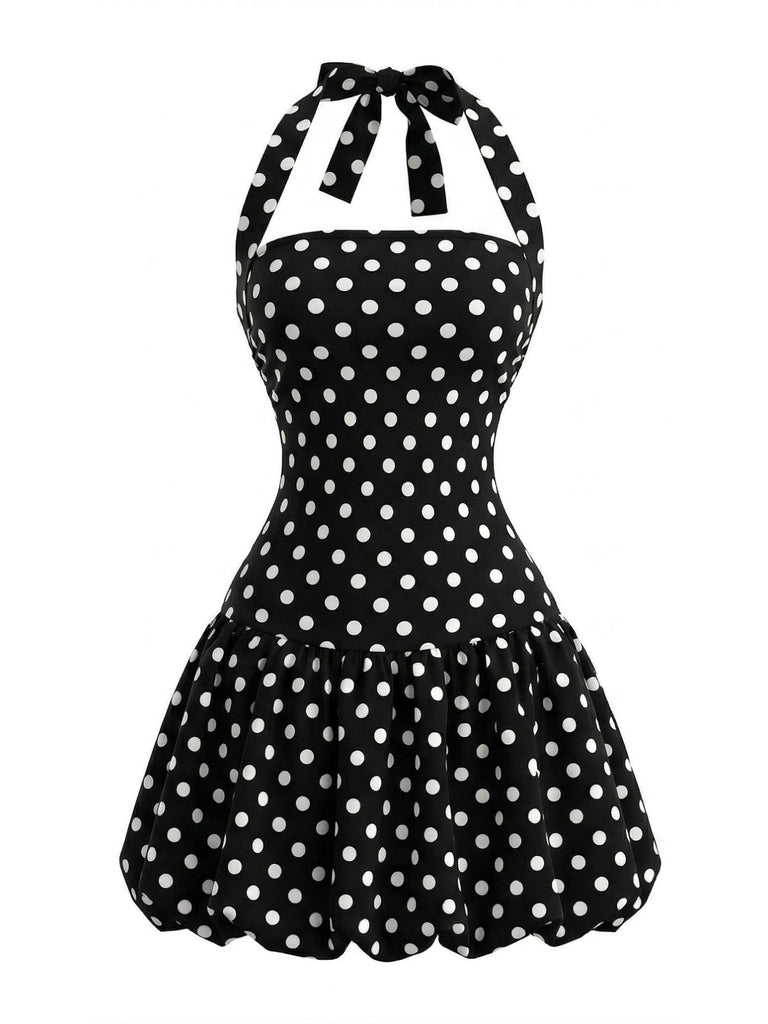 Robe à Pois Halter Bubble Noir Années 1960