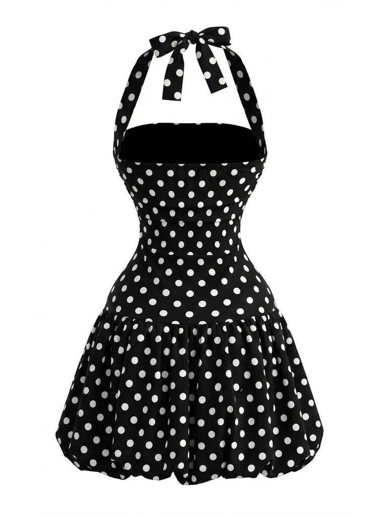 Robe à Pois Halter Bubble Noir Années 1960 2