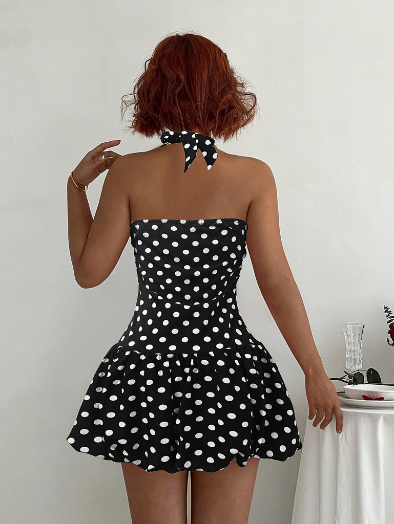Robe à Pois Halter Bubble Noir Années 1960 4