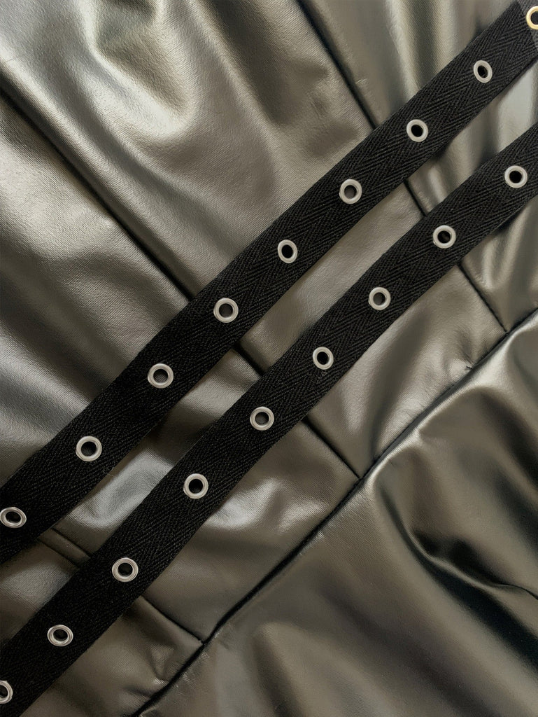 Robe Sans Manches Taille en Simili Cuir Noire Années 1950 3