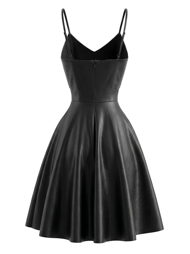 Robe Sans Manches Cuir Noire Années 1950