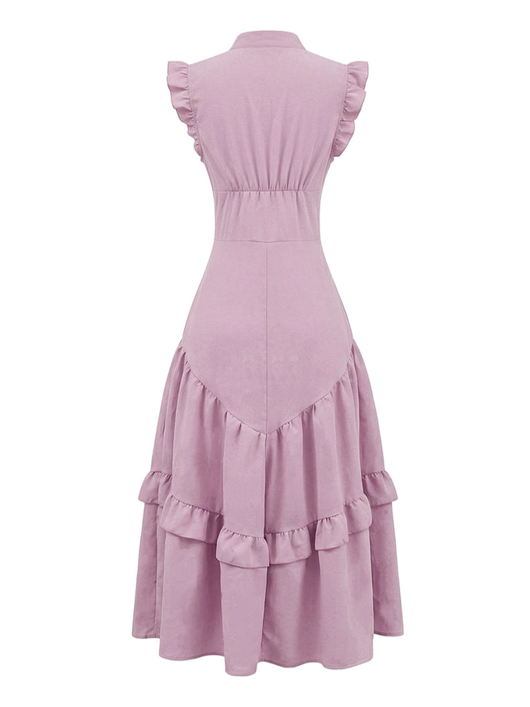 Robe Midi Col Montant Rose Années 1950