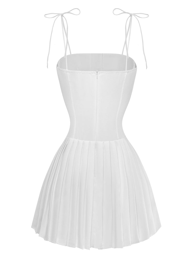 Mini Robe à Bretelles Spaghetti Unie Années 1980 3