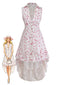 Robe Blanche À Fleurs Col Chemise Asymétrique Années 1970