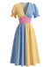 Robe Multicolore Col V Patchwork à Carreaux Années 1940