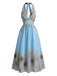 Robe Halter Col V Sunflower Fitted Waist Évasé Années 1950
