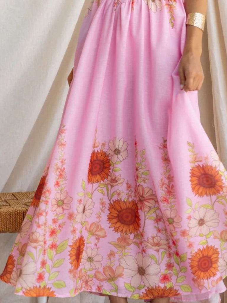 Robe Halter Col V Sunflower Fitted Waist Évasé Années 1950 7