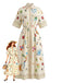 Robe Maxi Chemise Demi-Manches Floral Folklorique Beige Années 70