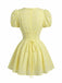 Mini Robe en Coton Brodée à Manches Bouffantes Col V Jaune Années 1960 5