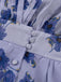 Robe Florale Taille Haute Manches Bouffantes Col en V Bleu années 50 5