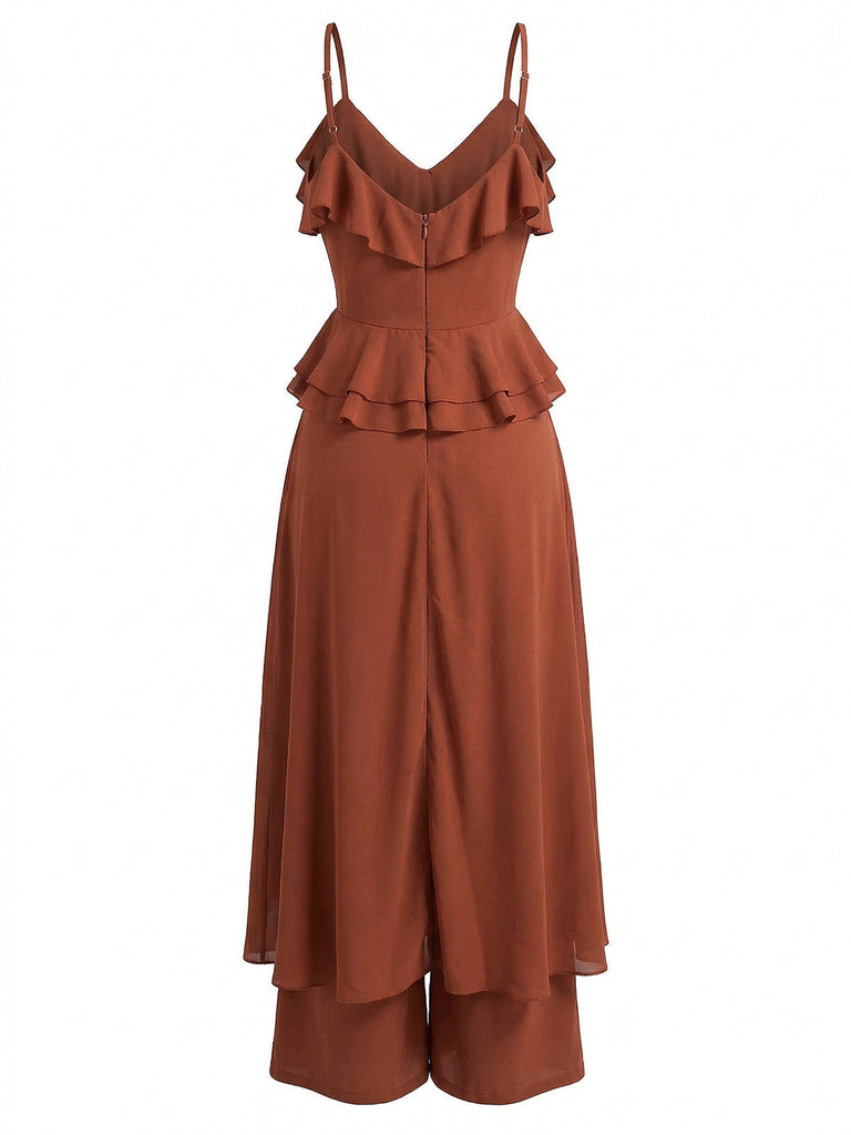 2PCS Haut à Bretelles et Pantalon à Volants Cascade années 70 3