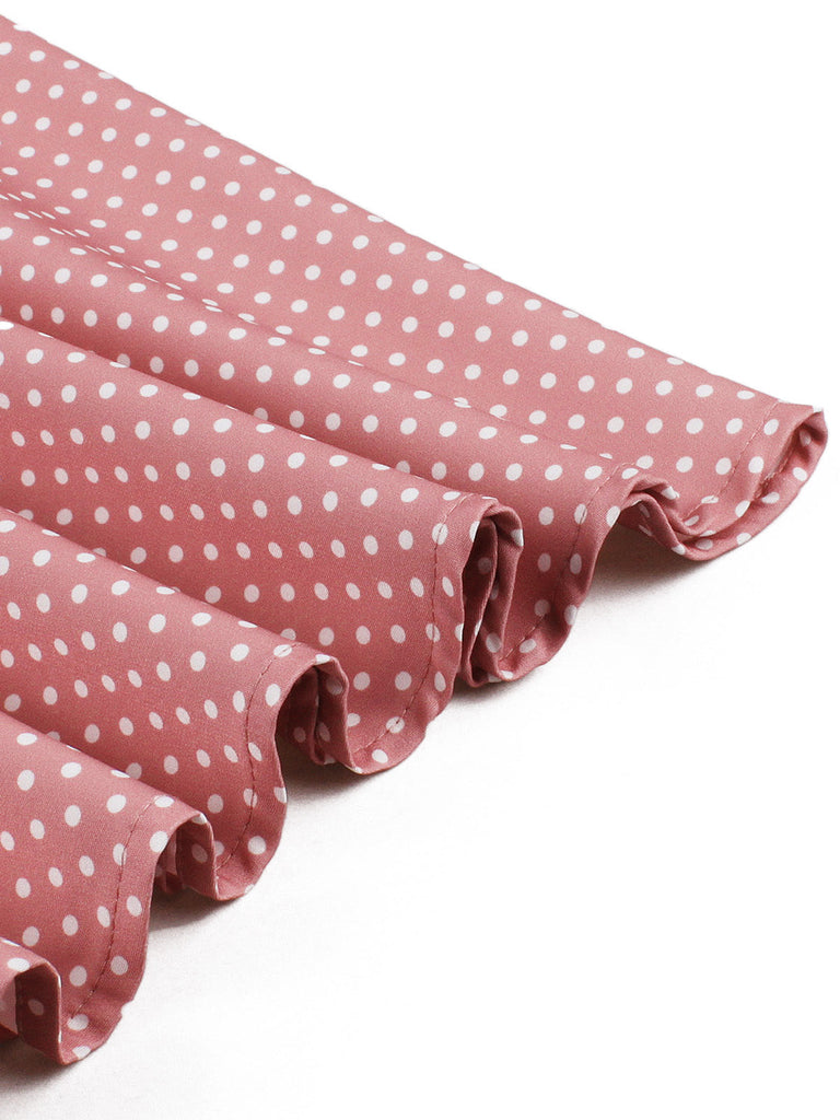 Robe Évasée à Pois avec Nœud Rose Années 1950 6