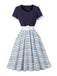 Robe Évasée Ceinturée Imprimé Géométrique Bleu Foncé Années 1950