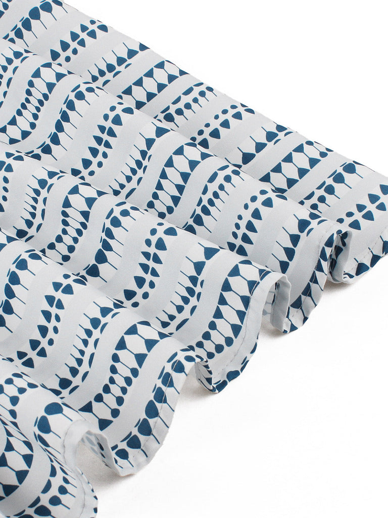 Robe Évasée Ceinturée Imprimé Géométrique Bleu Foncé Années 1950 6