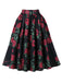 Jupe Plissée Imprimé Rose Floral Rouge Années 50