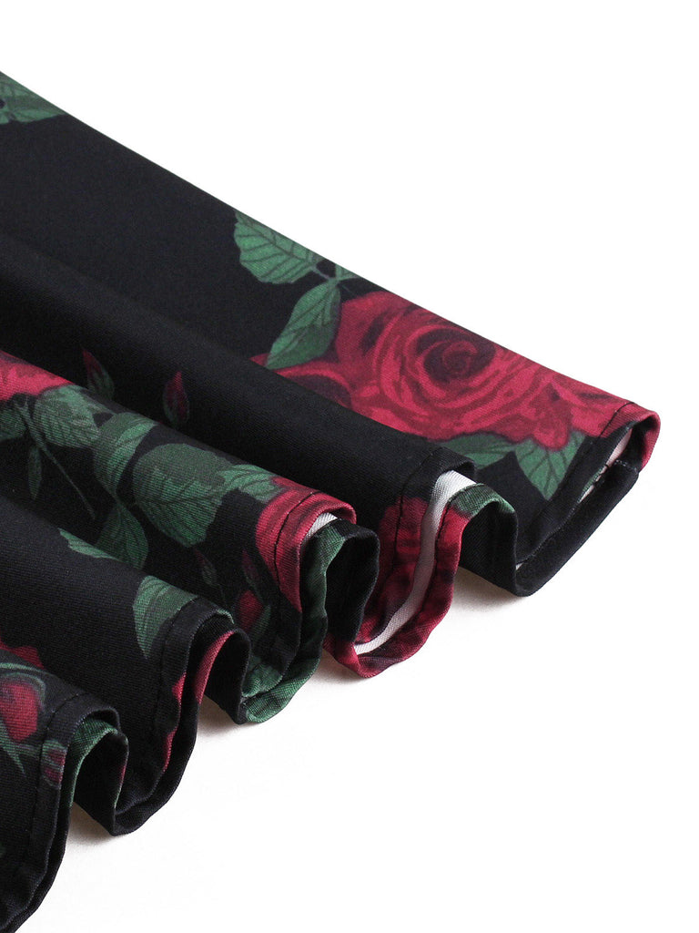 Jupe Plissée Imprimé Rose Floral Rouge Années 50