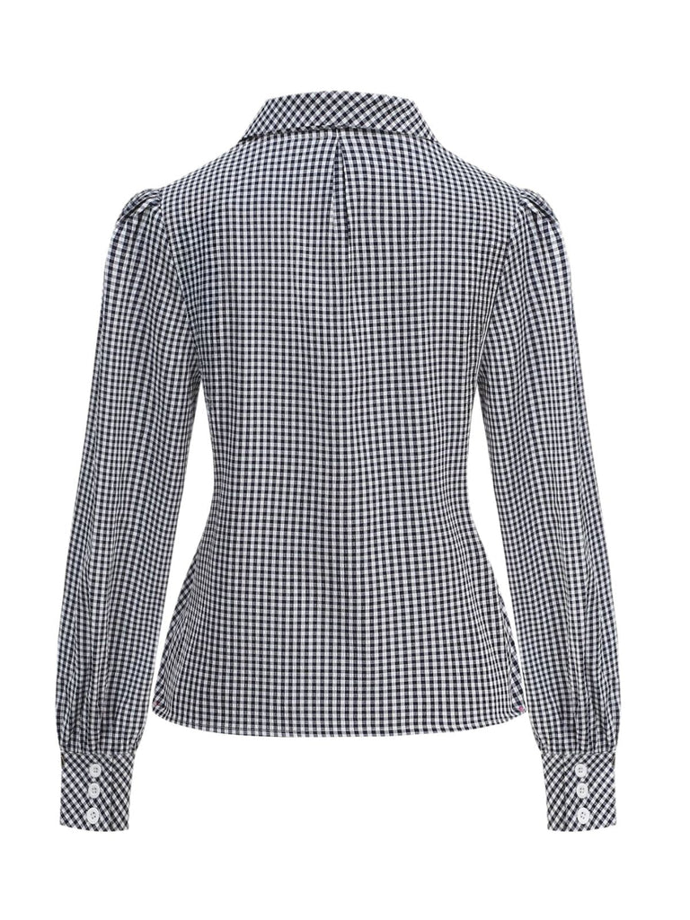Blouse Col Chelsea Manches Lanternes Vichy Coton années 50 2