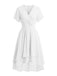 Robe Solid Col V à Volants Sleeve en Mousseline Asymmetrical Années 1950 4