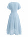 Robe Bleu Col V en Mousseline Asymmetrical Années 1950