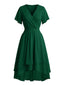 Robe Verte Foncée Col V en Mousseline Asymmetrical Années 1950