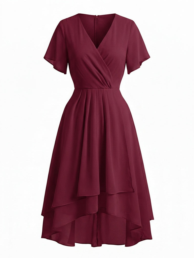 Robe Bleu Col V en Mousseline Asymmetrical Années 1950