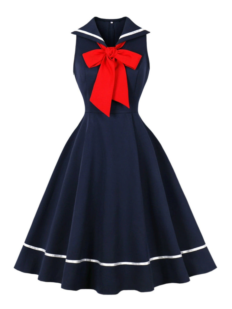 Robe Sailor Rouge Nœud Sleeveless Évasé Années 1950