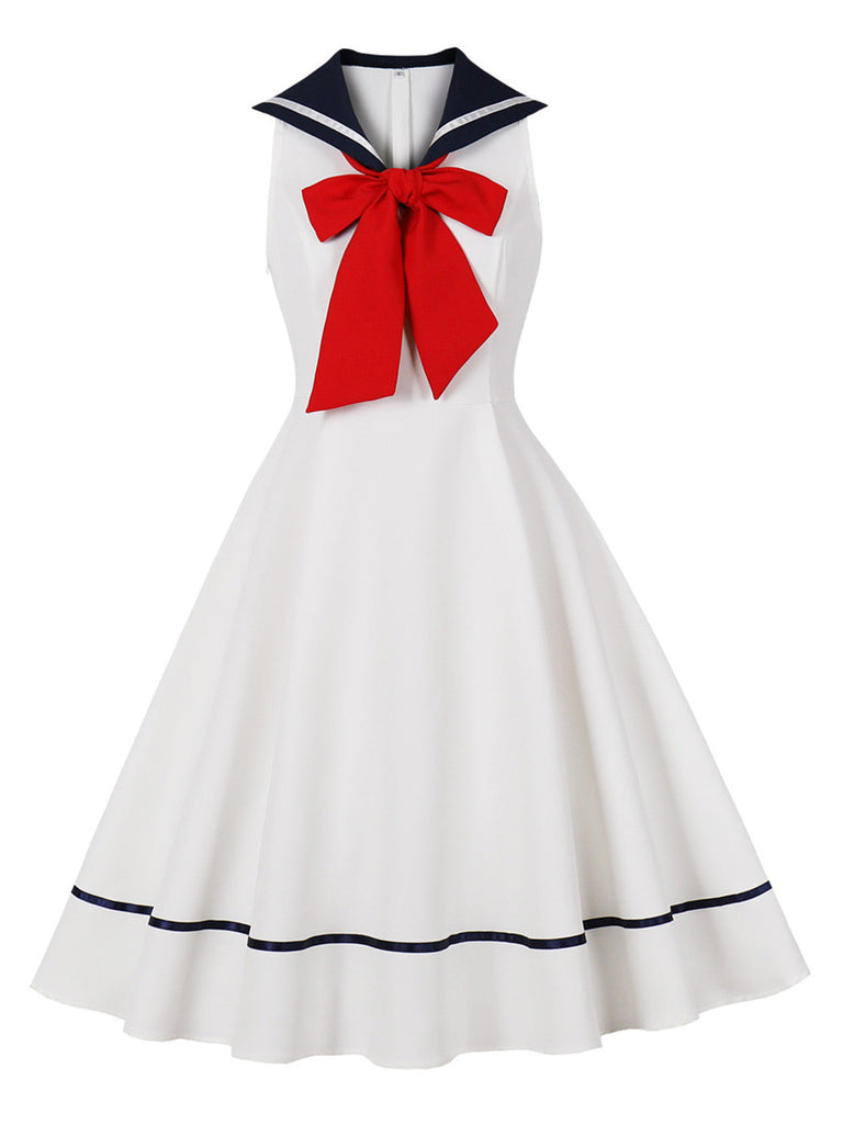 Robe Sailor Rouge Nœud Sleeveless Évasé Années 1950 6