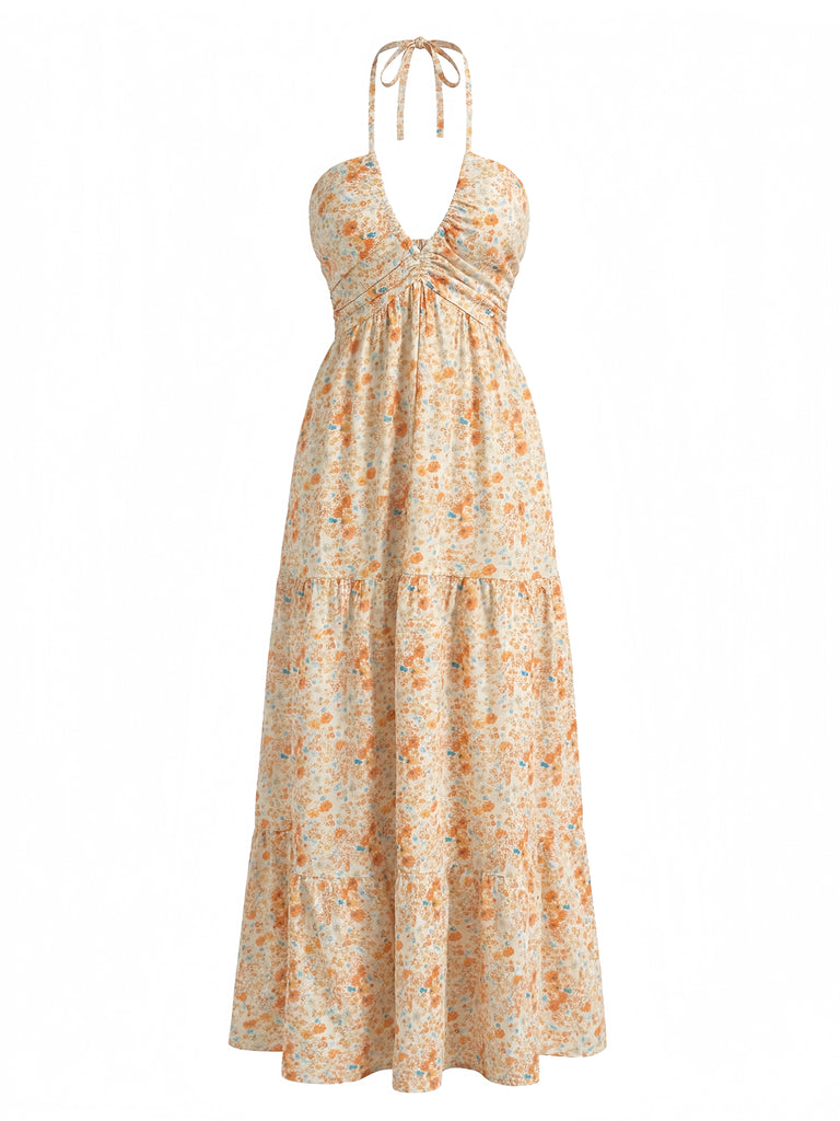 Robe Vacances Dos Nu Floral Orange années 40 2