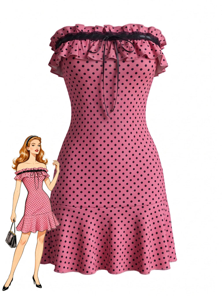 Robe à Pois Bandeau à Volants Années 1940