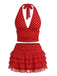 Ensemble 2 Pièces 2PCS à Pois Halter & à Volants Étagés en Filet Années 1950