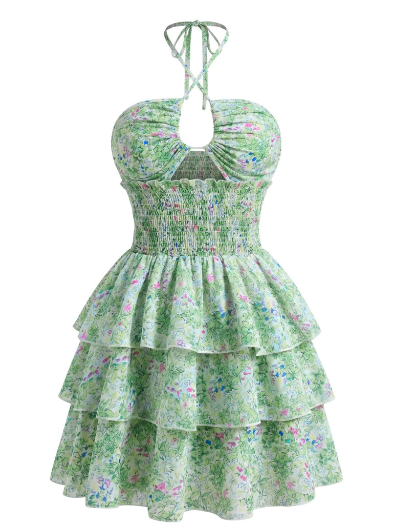 Robe Petites Fleurs Floral Découpé Ombrelle Années 1960