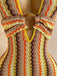 Combishort Dos-Nu Col V Profond Tricot Zig-Zag Multicolore Années 70