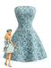 Robe Mini Bustier Nœud Dos Jacquard Floral Bleu années 60