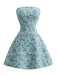 Robe Mini Bustier Nœud Dos Jacquard Floral Bleu années 60 2