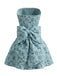 Robe Mini Bustier Nœud Dos Jacquard Floral Bleu années 60 3