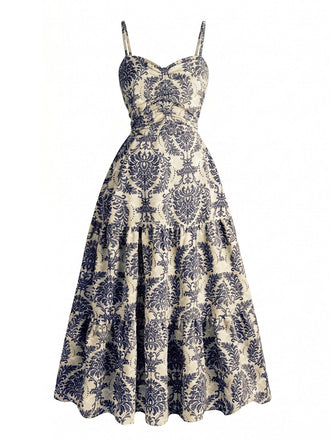 Robe Damask Bretelles Spaghetti Sweetheart en A Années 1950