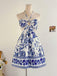 Robe Dos-Nu Ajourée Floral Bleu Cobalt Années 50