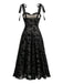 Robe Floral Velours Mi-Longue Bretelle Nœud Noir Années 1950 2